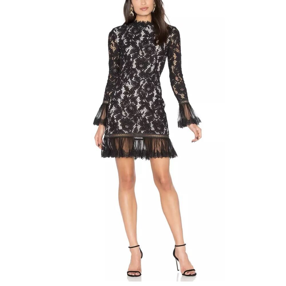 NWT Alexis Black Embroidered Sheer Lace Nicole Midi Dress Size S